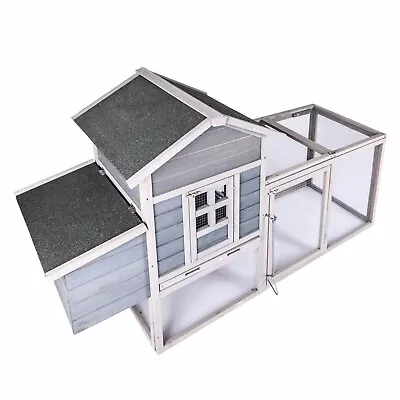 80  Chicken Coop Wooden Outdoor Rabbit Hutch Hen Cage W/ Nesting Box Run Grey • $156.59