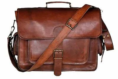 Men's Unisex Goat Leather Messenger Shoulder Bag Cross Body Laptop Briefcase • $51.87