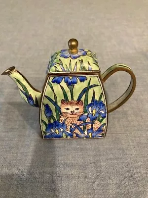 Vintage Cat-themed Miniature Kelvin Chen Enameled Brass Teapot - 3  Tall • $34.99