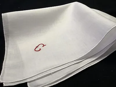 10847🌟 Vintage 1940s Gentlemen’s RED Monogram “C” Wedding Handkerchief • $18.95