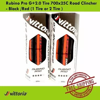 Vittoria Rubino Pro G+2.0 Tire 700x25C Road Clincher-Black/Red (1 Tire Or 2 Tire • $47.90