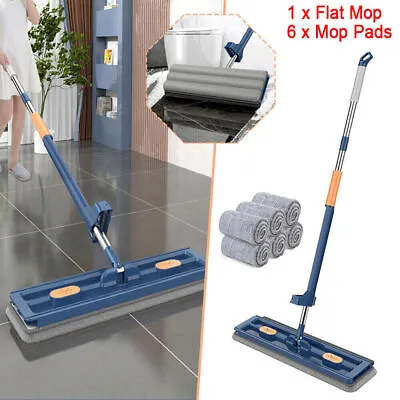 Microfiber Flat Mop Hand Free Squeeze Cleaning Floor Mop With Washable 6 Mop Pad • $15.99