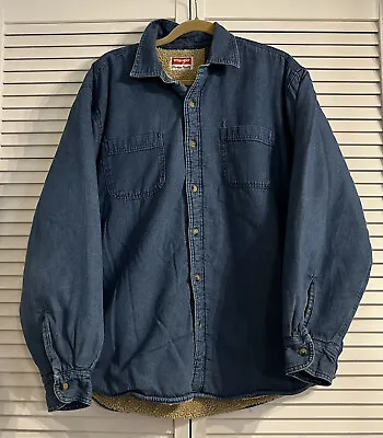 Wrangler Sherpa Lined Men's Insulated Blue Denim Shirt Jacket Shacket L • $14.99