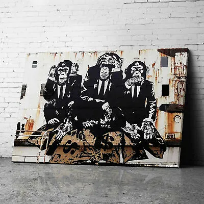 3 Wise Monkeys Banksy Canvas Wall Art Prints Framed Large Graffiti Pictures • $129.99