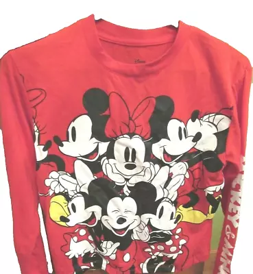 NWT Women's DISNEY MICKEY AND MINNIE MOUSE Red Long Sleeve Top In Size XS 0 2 • $21.25