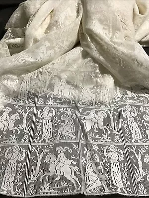 140  X 48  Vintage LACY Fabric MEDIEVAL Figurals W/ HORSES • $48