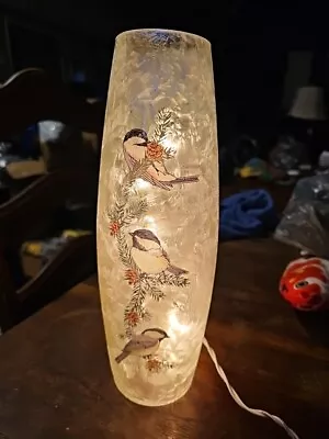 Stony Creek Frosted Glass Vase Lamp Handpainted Three Birds • $44.79