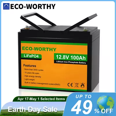 ECO-WORTHY 12V 100AH LiFePO4 Lithium Battery BMS 4000+ Cycles For RV Solar Panel • $189.98