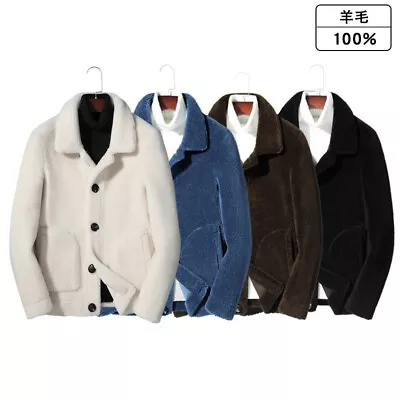 Men Cashmere Wool Coat Single Breasted Warm FauxFur Winter Lamb Wool Warm Jacket • $116.98