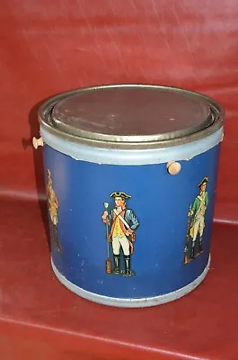 Vtg Toy Chest Drum Storage Box Canister Barrel Cardboard Metal Lid Soldier Boy • $50