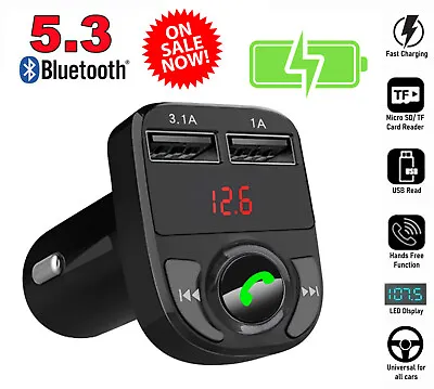 Car Wireless Bluetooth FM Transmitter MP3 Player USB Car Charger Adapter UK • £9.19