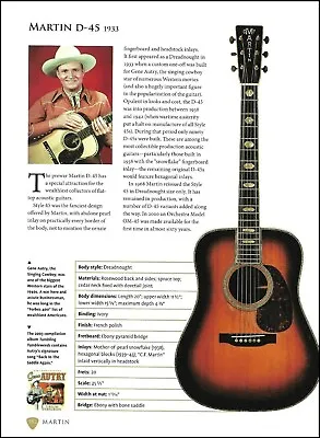 Gene Autry Martin D-45 Neil Young D-28 Acoustic Guitar History Article W/ Specs • $4