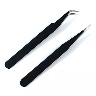 2 X Black Stainless Steel Eyelash Pick Tools Cosmetic Tweezers Nail Art Supplies • $5.21