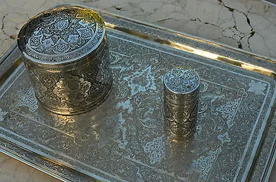 Antique Qajar Rasht Persian Solid Silver Tea Caddy's (trey Not Included Sold!!!) • $9750