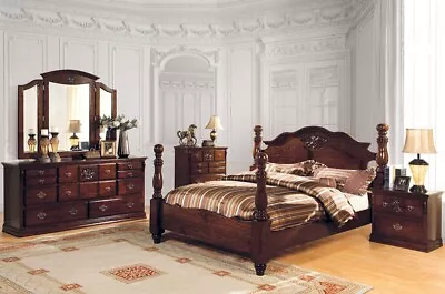 NEW 5 Piece Traditional Queen King Bedroom Set Furniture In Dark Cherry Pine AC5 • $1884.71