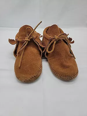 Toddler Size 13 Minnetonka Light Brown Fringe Moccasins With Leather Sole. • £12.12