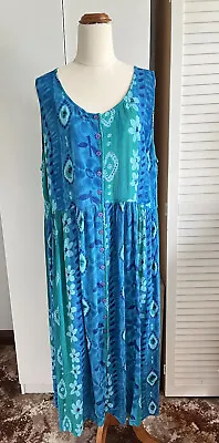 NOW Vintage Blue Floral Indian Cotton Boho Maxi Dress Sz 22 • $48