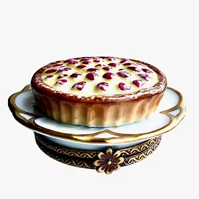 Authentic French Limoges Porcelain Trinket Box Strawberry Pie On A Platter NEW • $110