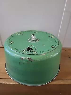 $19 • Buy Antique V5g 20s 30s Tin Cake Lid Green Glass Knob 5  Tall X 11 