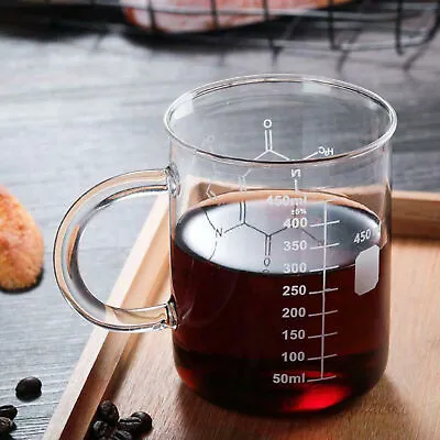 Caffeine Beaker Mug Graduated Beaker Mug With Handle Borosilicate Glass Cup • $9.59