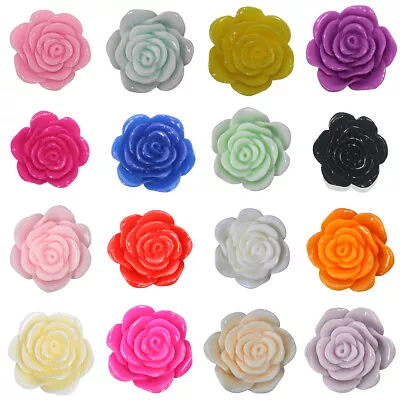 £2.49 • Buy 10 Resin Rose Flower Cabochons 21mm Flat Back Embellishment Decoden 16 Colours