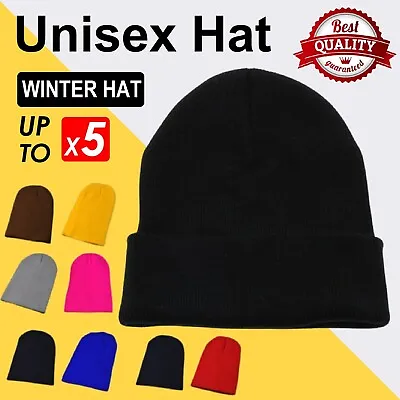 Mens Womens Beanie Unisex Plain Winter Ski Thermal Warm Knit Knitted Hat Cap 1pc • $19.99