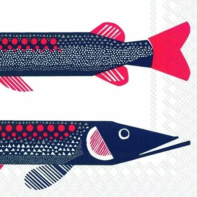£5.18 • Buy Marimekko HAUKI Fish Paper Lunch Napkins 3 Ply 33 Cm Sq