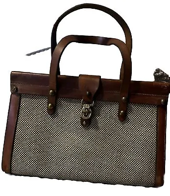 John Romain Vintage Doctor-Style Structured Handbag - Brown Leather & Tweed • $75