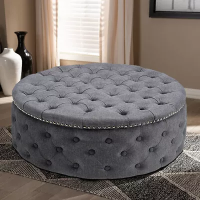 Round Stool Upholstered Chesterfield Coffee Table Footstool Studded Ottoman Seat • £119.95