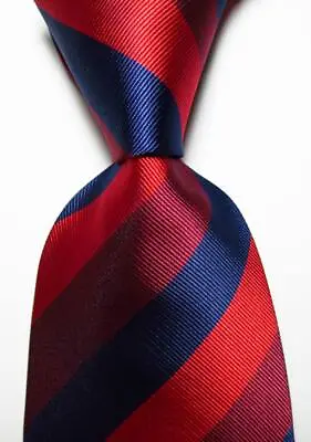 New Classic Striped Red Dark Blue JACQUARD WOVEN 100% Silk Men's Tie Necktie • $8.99