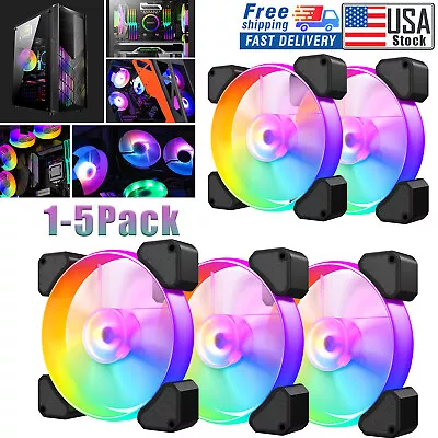 1-5Pack RGB LED Computer Gaming Case Fan Cooling 12V 120mm PC Quiet Fans • $10.59