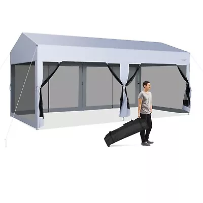 3 X 6 M Pop-Up Canopy Party Tent Sidewalls Portable Garage Car Shelter Wheeled • £259.95