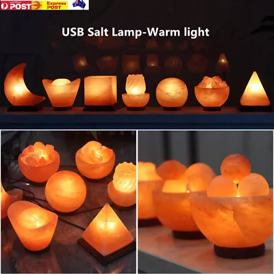 USB Himalayan Pink Rock Salt Lamp - Carved Shape Crystal Warm Light • $17.99