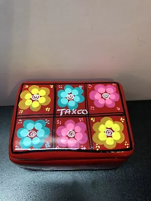 Mexican Pottery Trinket Box Taxco Mexico Hand Painted With Bright Colors Flowers • $11
