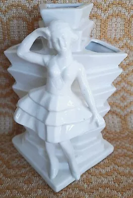 Vintage BALLERINA White Art Deco Pottery Vase Made In Japan Figural  • $24.99