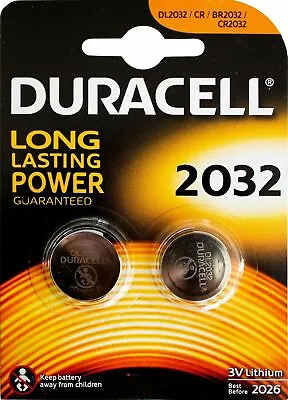 2 X DURACELL CR2032 3V LITHIUM BUTTON BATTERY COIN CELL DL/CR 2032 GENUINE • £2.99