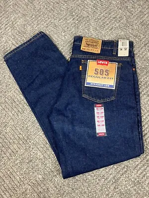 Vintage 90's Levis 505 Jeans Mens 38x32 Orange Tab Dark Wash Straight Leg NOS • $125