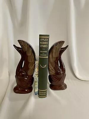 Set Of  Two Mid Century Swan Birds Bookends Brown Glazed Red Ware 1960s • $20