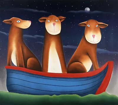 Mackenzie Thorpe  Three Dogs In A Boat  Hand Signed Numbered Serigraph Art OBO • $895