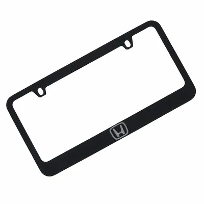 HONDA LOGO  Black Metal License Plate Frame WITH CHROME  BRUSHED VINYL • $12.99