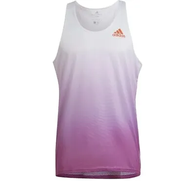 Mens Adidas Vest Tank Sleeveless T-Shirt Top - Running Fitness Gym - White Lilac • £19.99