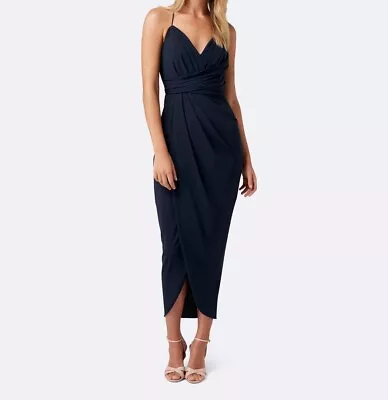 NEW Forever New Charlotte Drape Navy Faux Wrap Maxi Dress. Size 14 • $35