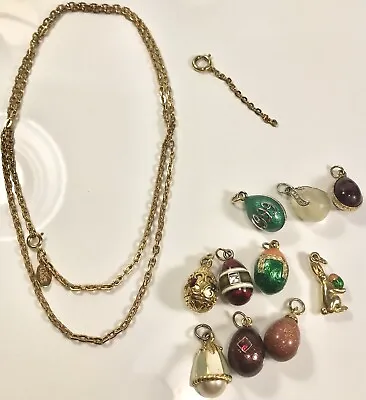 Joan Rivers Vintage Goldtone Faberge Egg 10 Charm Necklace (c769a) • $124.99