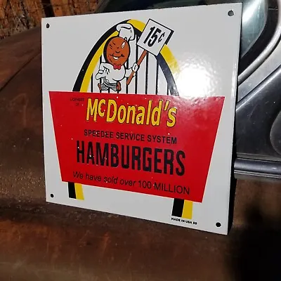$150 • Buy Old 1959 Mcdonalds Cheese Burger Hamburger Porcelain Sign Restroom Trash Can 