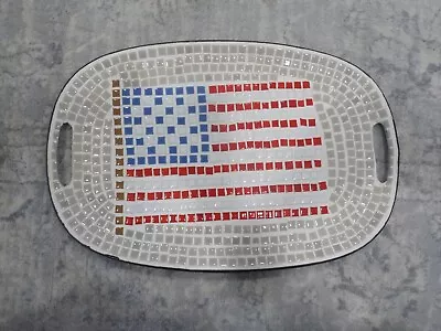 Vintage  Hand Crafted Mosaic Tiny Tiles American USA Flag Oval Tray Alfred Hofer • $8.99