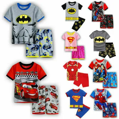 2PCS Boys Girl Kids Batman Pyjamas Short Sleeve T-Shirt Shorts PJs Age 2-8Y/ • £11.55