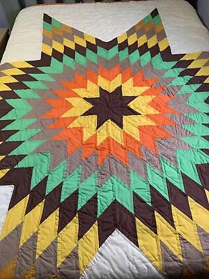 $250 • Buy Vintage Quilt Lone Star 89x100 Hand Quilted Prairie Points Fall Colors