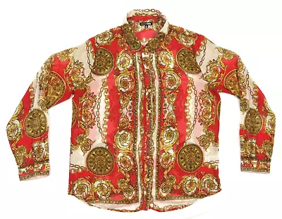 $59.99 • Buy NWOT Vintage Baroque Royalty Chains Gold Red Sheer Long Sleeve Button Shirt XL