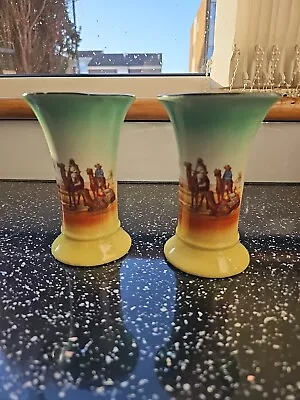 Slovakia. A Pair Of Oasis And Camels Scene Vases Antique Rare. • £9