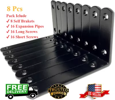 8Pcs L Shape Metal Wall  Bracket 5 Inch Black Heavy Duty Floating Shelves • $19.27